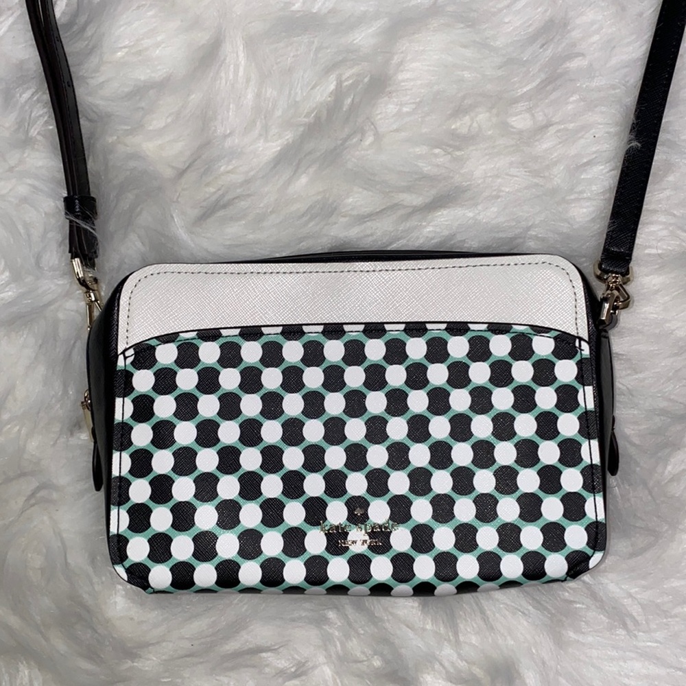 Kate Spade Lauryn Camera Bag Crossbody Purse in Benay Spot Style Chessboard Hand